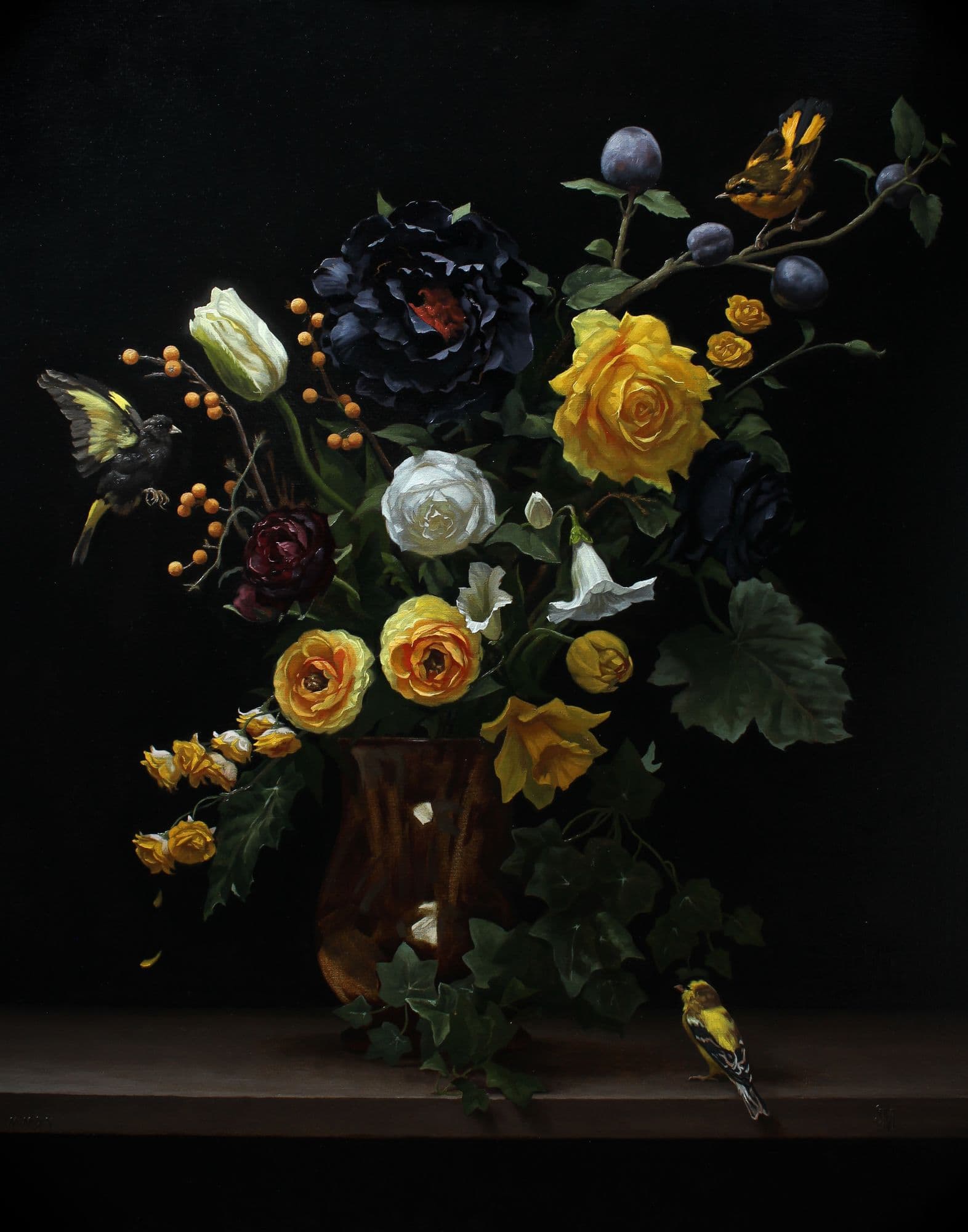 Sarah Margaret Gibson, Floral Composition with Birds in the Dutch Manner